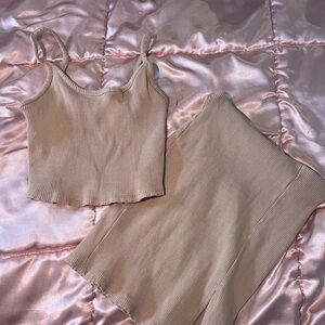 Ribbed Two-Piece Cami & Short Sleep Set - Nude